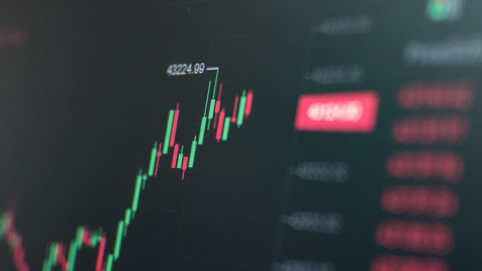 Close-up of a fluctuating cryptocurrency market chart showing stock prices on a digital screen.