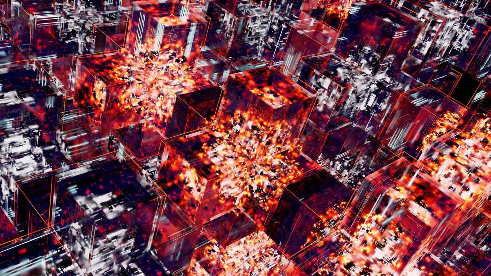Abstract image featuring digital cubes with vibrant LED lighting effects, representing technology.